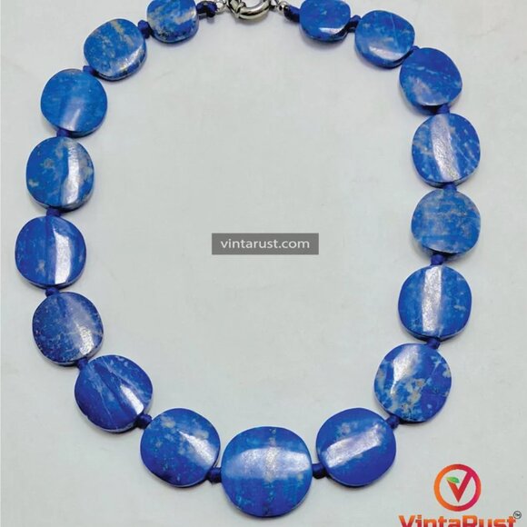 Handmade Lapis Lazuli Choker Necklace: Beaded Gemstone Jewelry - Picture 7 of 11